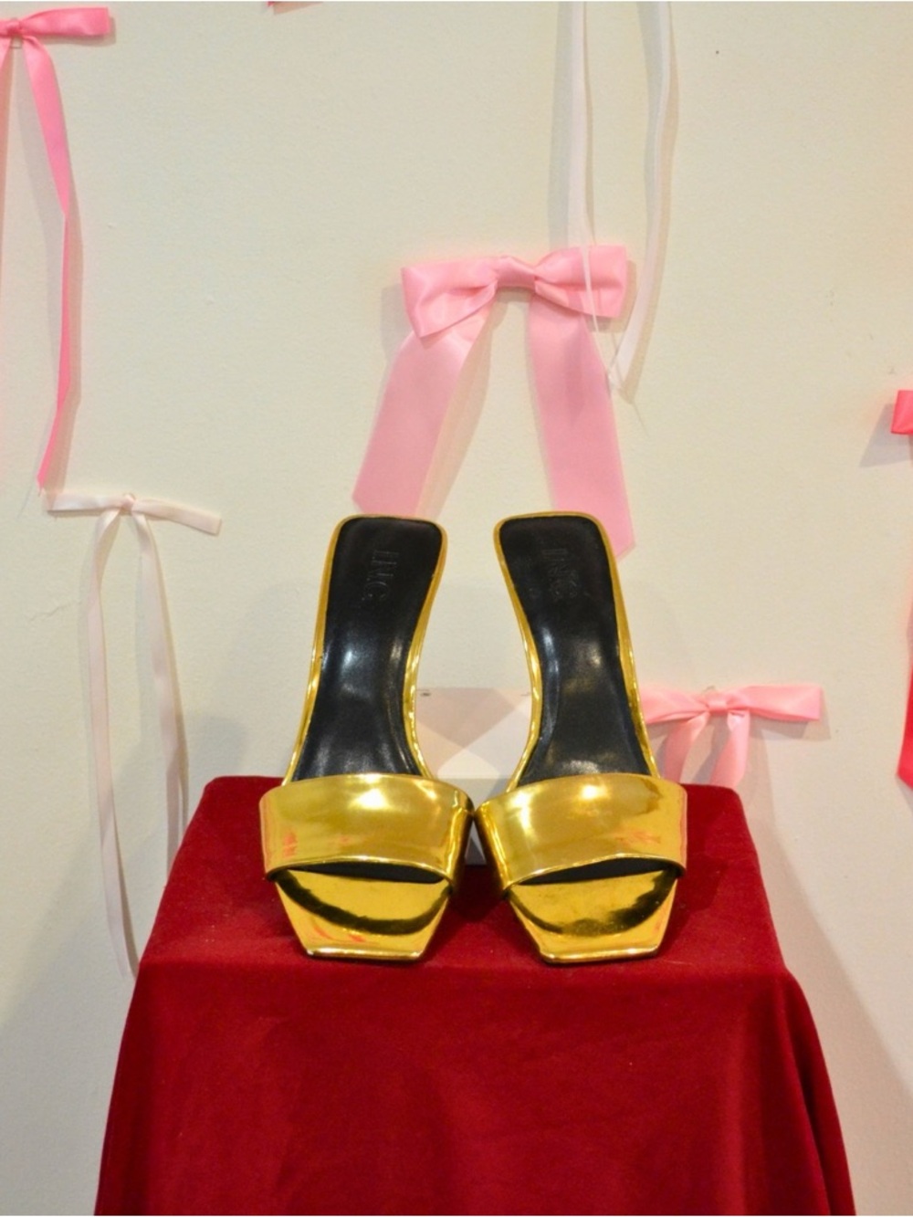 INC International Concepts Gold Candina Slide Sandals Heels Stiletto Size 10